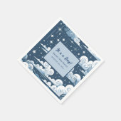 Serviette En Papier Baby shower blanc bleu céleste (Coin)