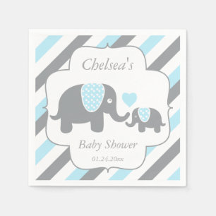 Serviette En Papier Baby shower blanc, bleu et gris d'éléphants de
