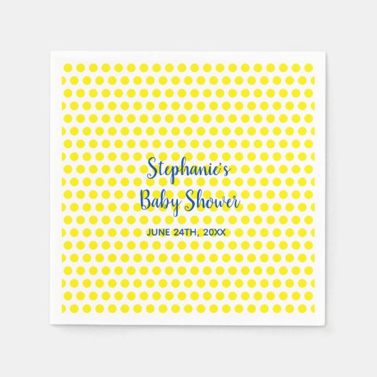 Serviette En Papier Baby shower blanc bleu Pois jaune mignon (Devant)