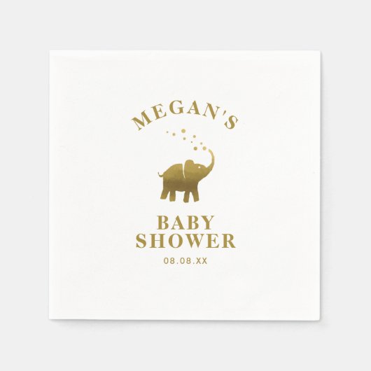 Serviette En Papier Baby shower blanc d'éléphant d'or (Devant)