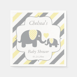 Serviette En Papier Baby shower blanc, jaune et gris d'éléphants de