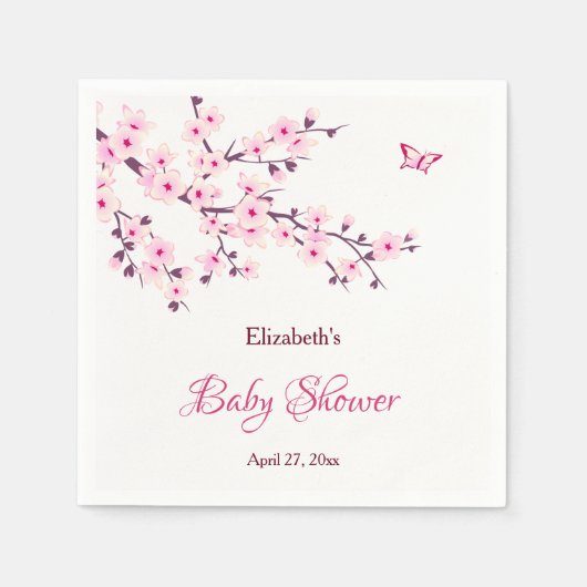Serviette En Papier Baby shower blanc rose cerisier (Devant)