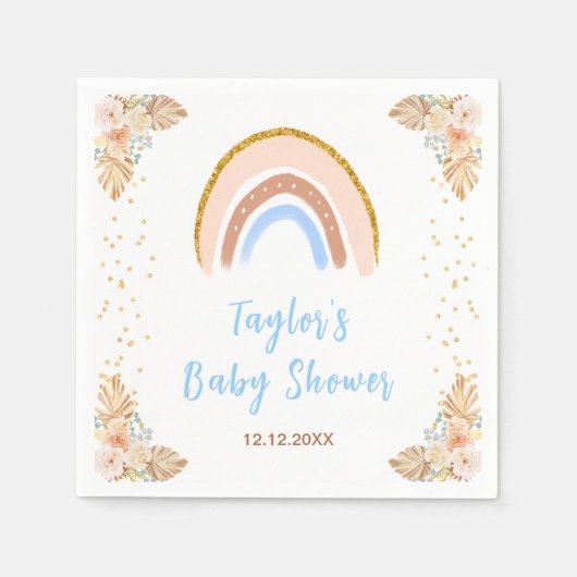 Serviette En Papier Baby shower bleu arc-en-ciel Boho (Devant)