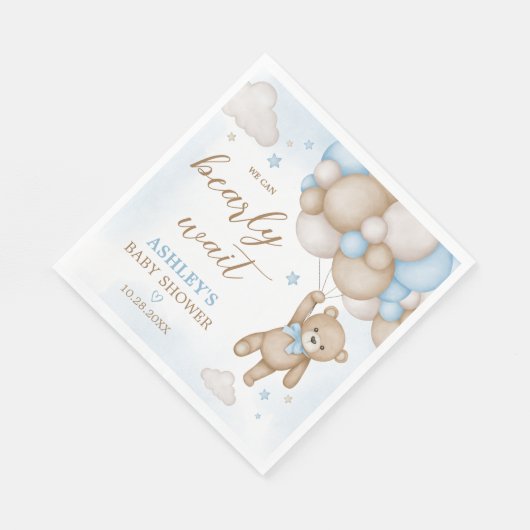 Serviette En Papier Baby shower Bleu Bear Balloons (Coin)