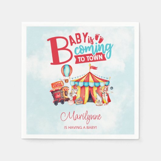 Serviette En Papier Baby shower bleu Carnival Circus (Devant)