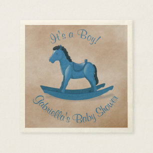 Serviette En Papier Baby shower bleu de cheval de basculage