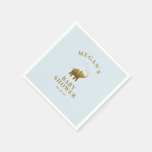 Serviette En Papier Baby shower bleu Eléphant d'or (Coin)