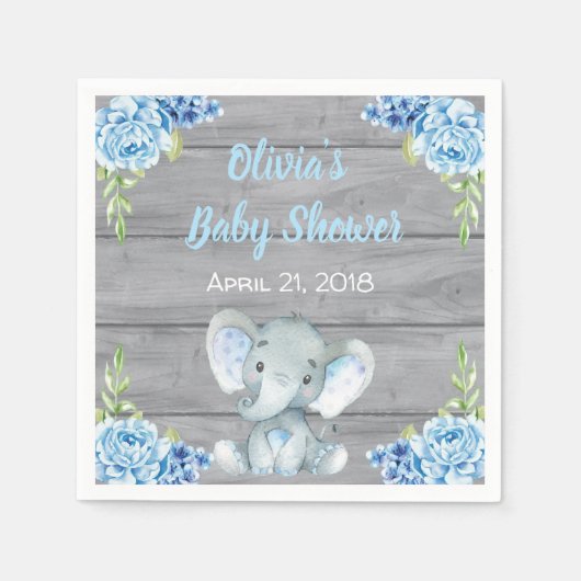 Serviette En Papier Baby shower bleu éléphant serviettes (Devant)