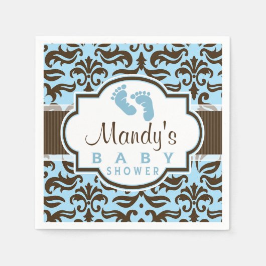 Serviette En Papier Baby shower bleu et Brown Damas (Devant)