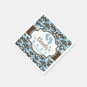 Serviette En Papier Baby shower bleu et Brown Damas (Coin)