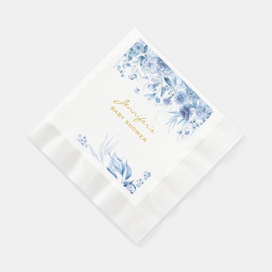 Serviette En Papier Baby shower Bleu Floral Drop Bleu Repas Caché (Coin)