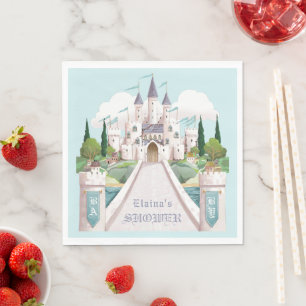 Serviette En Papier Baby shower bleu illustré Storybook Castle