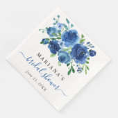 Serviette En Papier Baby Shower Bleu Marine Floral (Coin)