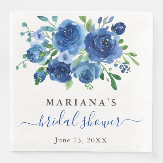 Serviette En Papier Baby Shower Bleu Marine Floral (Devant)
