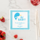 Serviette En Papier Baby shower bleu Narwhal (En situation)