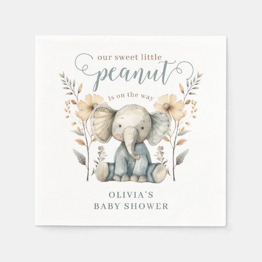 Serviette En Papier Baby shower bleu petit cacahuète bébé éléphant (Devant)