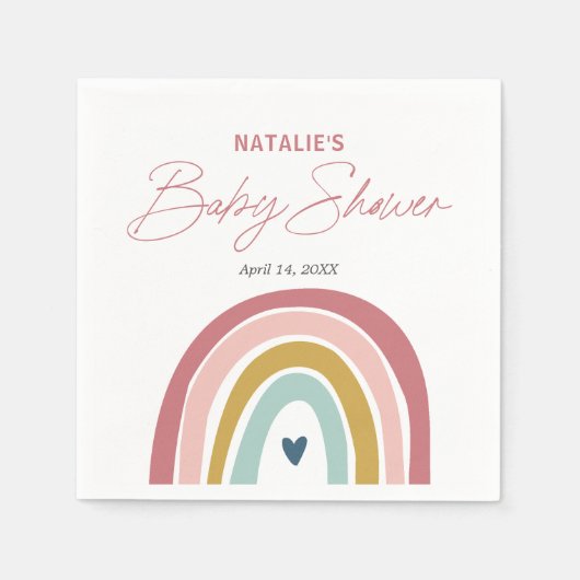 Serviette En Papier Baby shower bleu rose arc-en-ciel (Devant)