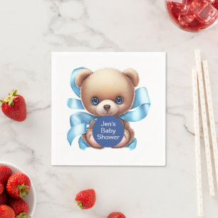Serviette En Papier Baby shower Bleu Teddy Bear