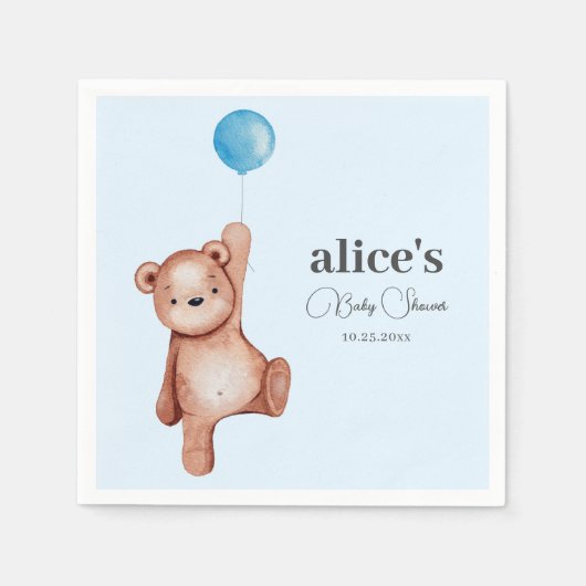 Serviette En Papier Baby shower bleu Teddy Bear (Devant)