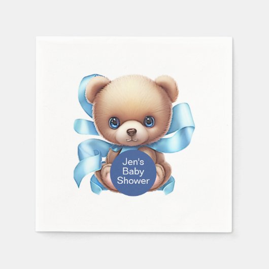 Serviette En Papier Baby shower Bleu Teddy Bear (Devant)