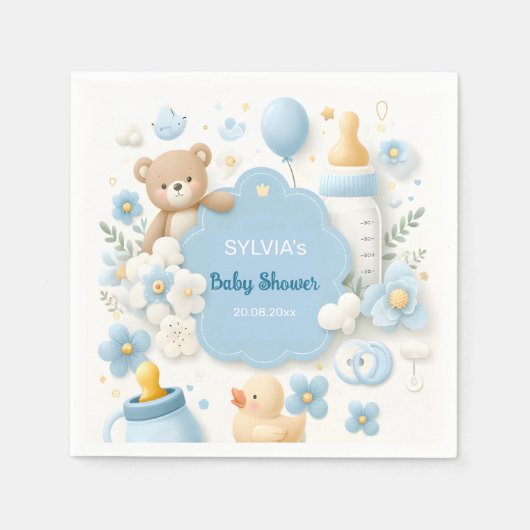 Serviette En Papier Baby shower bleu Teddy Bear Boy (Devant)