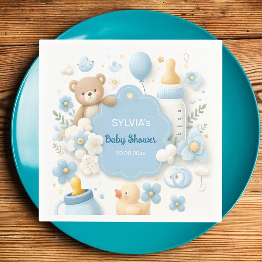 Serviette En Papier Baby shower bleu Teddy Bear Boy