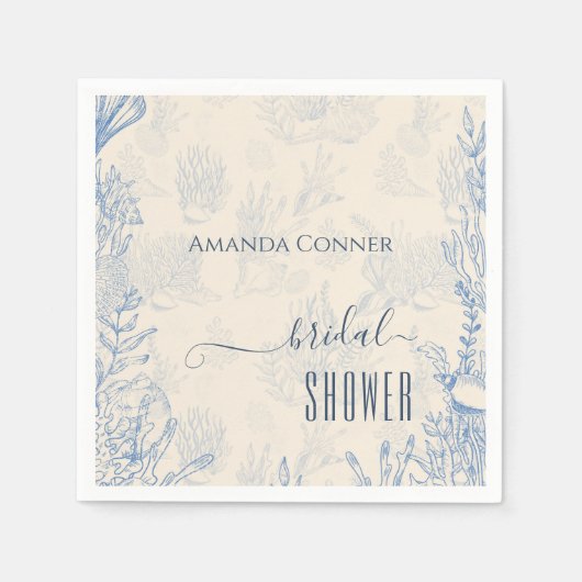 Serviette En Papier Baby shower bleu toile thème océanique (Devant)