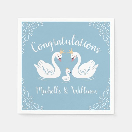 Serviette En Papier Baby shower Blue Boy Swan (Devant)