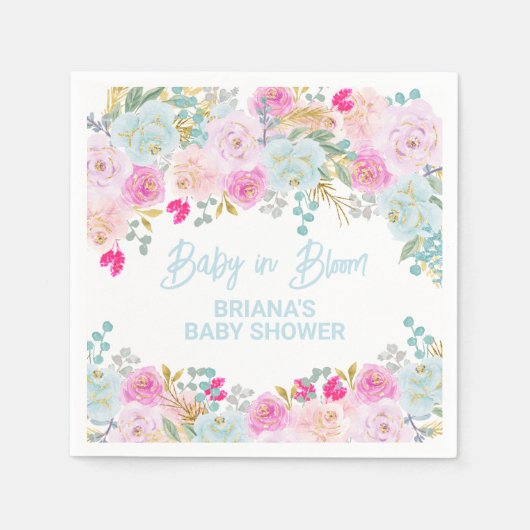 Serviette En Papier Baby shower Blue Floral Boy (Devant)