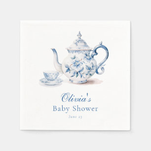 Serviette En Papier Baby shower Blue Floral Tea Party