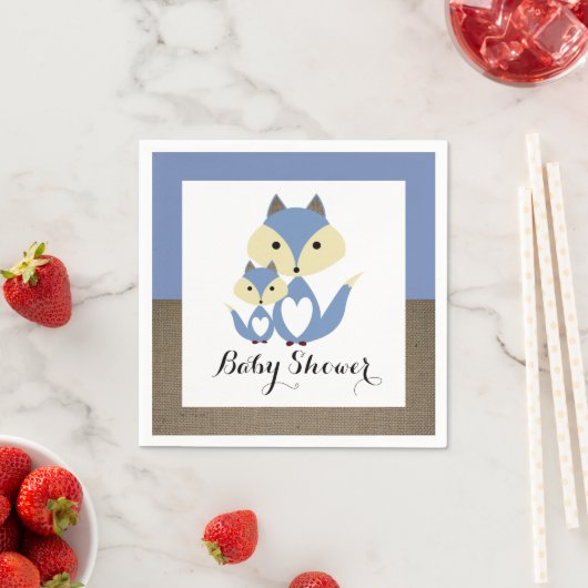 Serviette En Papier Baby shower Blue Fox Burlap (En situation)