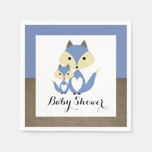 Serviette En Papier Baby shower Blue Fox Burlap (Devant)