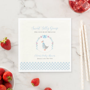 Serviette En Papier Baby Shower Blue Gingham Woodland Silly Goose
