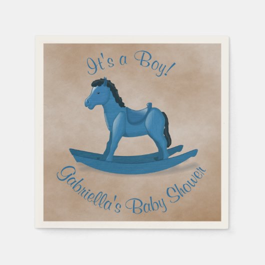 Serviette En Papier Baby shower Blue Rocking Horse (Devant)