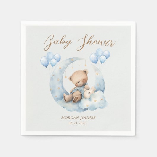 Serviette En Papier Baby shower Blue Teddy Bear Stars (Devant)