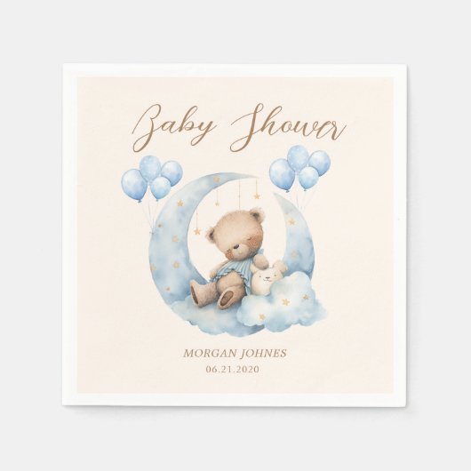 Serviette En Papier Baby shower Blue Teddy Bear Stars (Devant)
