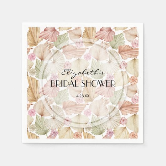 Serviette En Papier Baby Shower Bohème aux Feuilles et Fleurs Séchées (Devant)