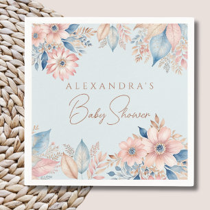 Serviette En Papier Baby Shower Bohème Chic Fleurs Rose et Bleu Poussi