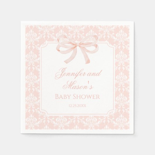 Serviette En Papier Baby shower boho à ruban rose mou (Devant)