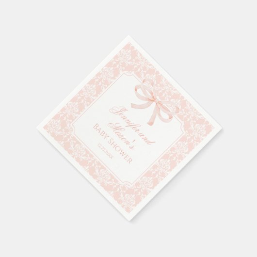 Serviette En Papier Baby shower boho à ruban rose mou (Coin)