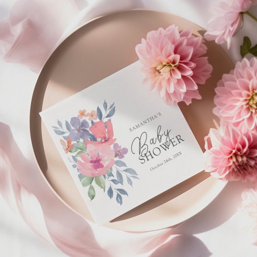 Serviette En Papier Baby shower Boho Aquarelle Florale