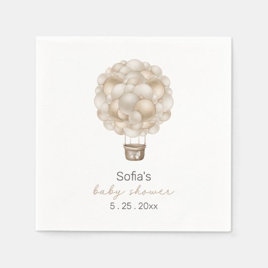 Serviette En Papier Baby shower Boho Beige Hot Air Balloon (Devant)