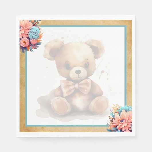 Serviette En Papier Baby shower Boho Blue Bear (Devant)