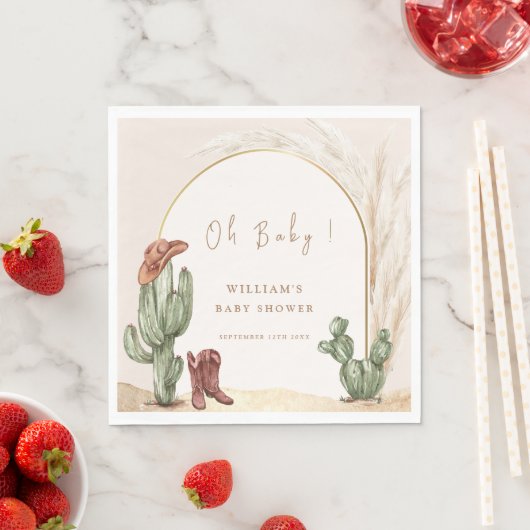 Serviette En Papier Baby shower Boho Cactus Arch Desert Cowboy (En situation)