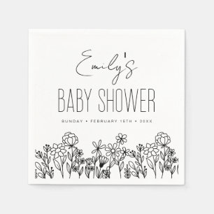 Serviette En Papier Baby shower Boho fleur sauvage En Fleur Noir