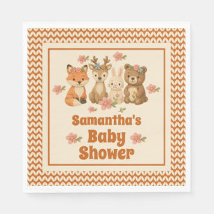 Serviette En Papier Baby shower Boho Floral Knished Woodland Animaux
