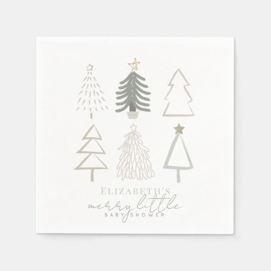Serviette En Papier Baby shower Boho Green Christmas Trees (Devant)