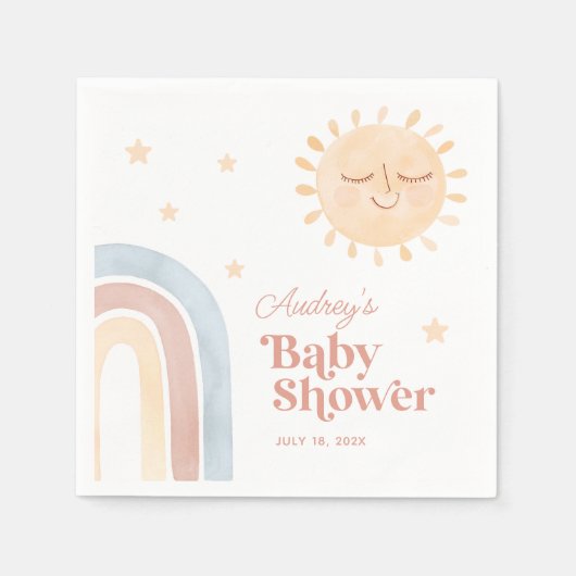Serviette En Papier Baby shower Boho Little Sun & Rainbow (Devant)