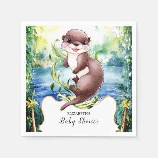 Serviette En Papier Baby shower Boho Otter (Devant)