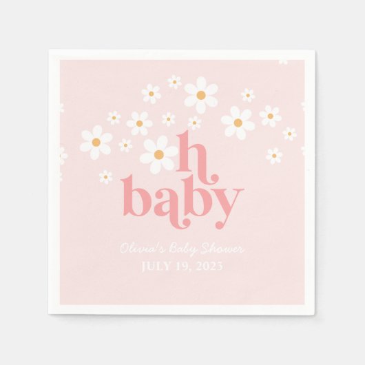 Serviette En Papier Baby shower Boho Rose Retro Daisy (Devant)